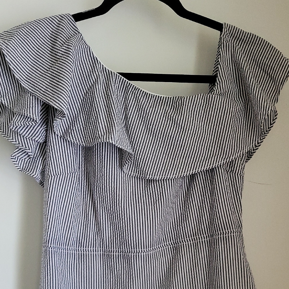 Banana Republic Black & White One-Shoulder Ruffle Midi Dress